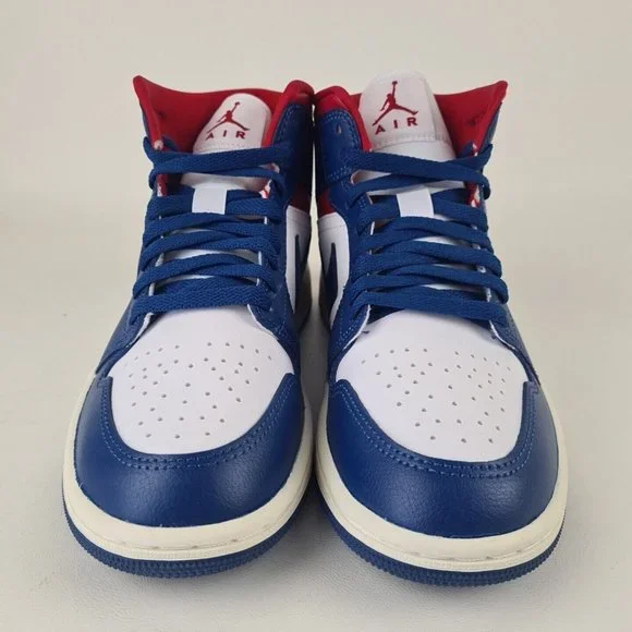 Nike Air Jordan 1 Mid Blue Red Women's Basketball Sneakers - Picture 4 of 12